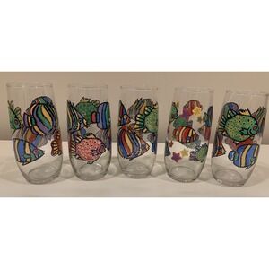 Set Of 5 Vintage Libbey Tropical Fish Drinking Glasses